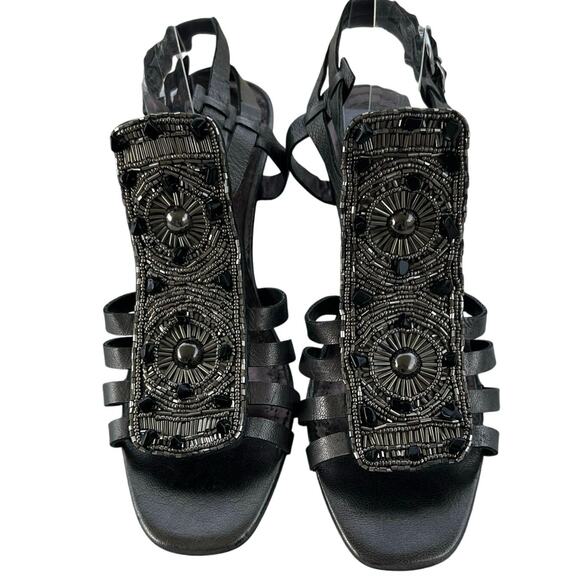 Vince Camuto Gladiator Wedge Sandals Gun Metal Embellished Size 8.5B Strappy - Picture 1 of 9